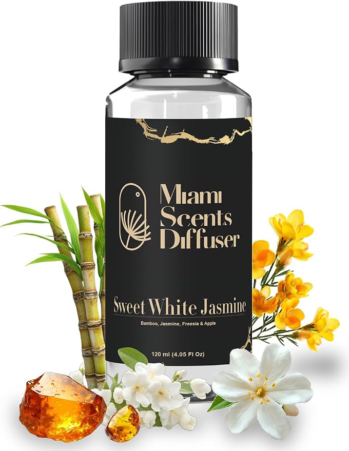 White Jasmine Bloom Essential Oil Refill Luxury Hotel Inspired, Long Lasting Aroma for Home & Office Diffuser, 120 ml Fresh Blend of Bamboo Jasmine Freesia Apple - Scent for Spa Wellness Aromatherapy.