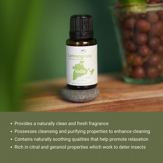 Lemongrass Essential Oil - Natural Aceite de Hierba Limón from Norex Flavours India - Lemongrass Essential Oils for Hair, Aromatherapy and Massage - 22lbs