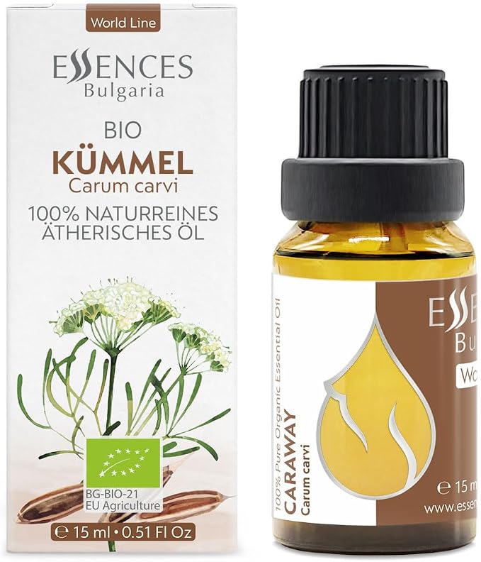 Essences Bulgaria Organic Caraway Essential Oil 0.51 Fl Oz 15ml Carum carvi 100% Pure and Natural Undiluted Therapeutic Grade Aromatherapy Diffuser Oil Muscle Relaxing Massage Oil Candle Making
