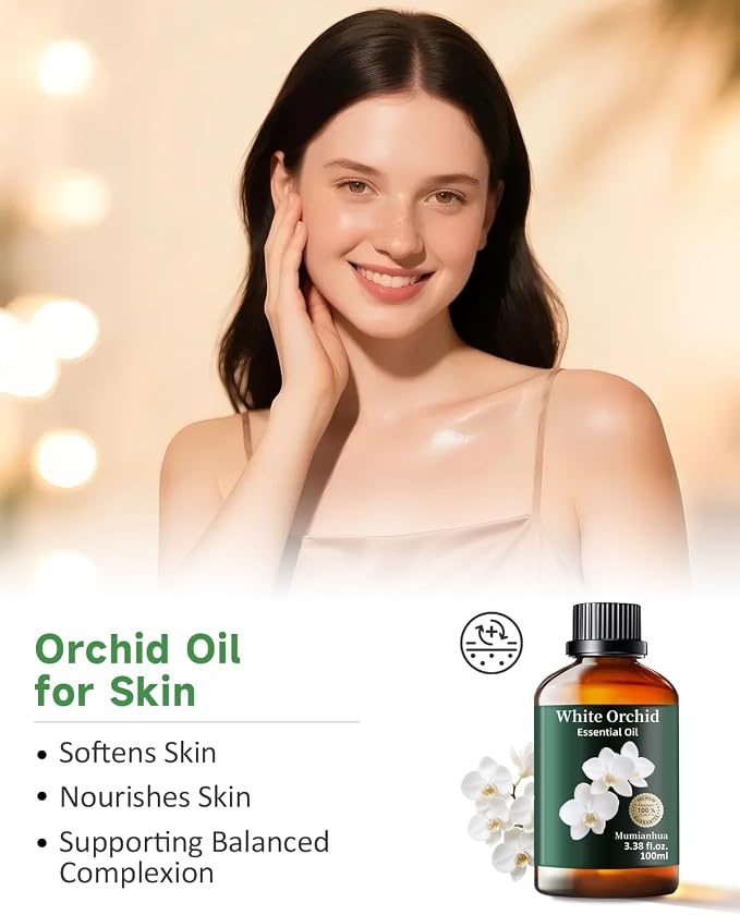 White Orchid Essential Oil, Pure White Orchid Oill Mumianhua Premium Perfume Concentrate for Diffuser, Luxury Scented Candles & Skin-Safe Perfume Making, 3.38 Fl Oz w/Dropper