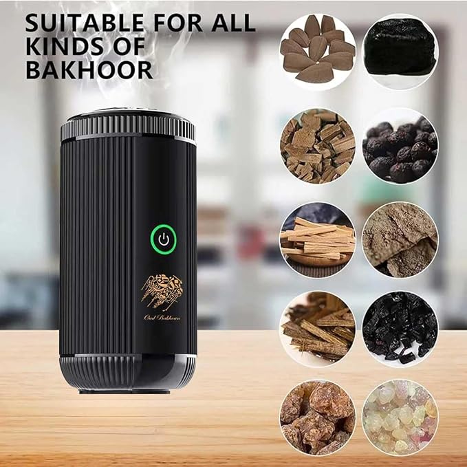Bakhoor BoSidin Stylish Portable Incense Burner | USB Rechargeable Oud burner for Home Office and Car (X022-Black)