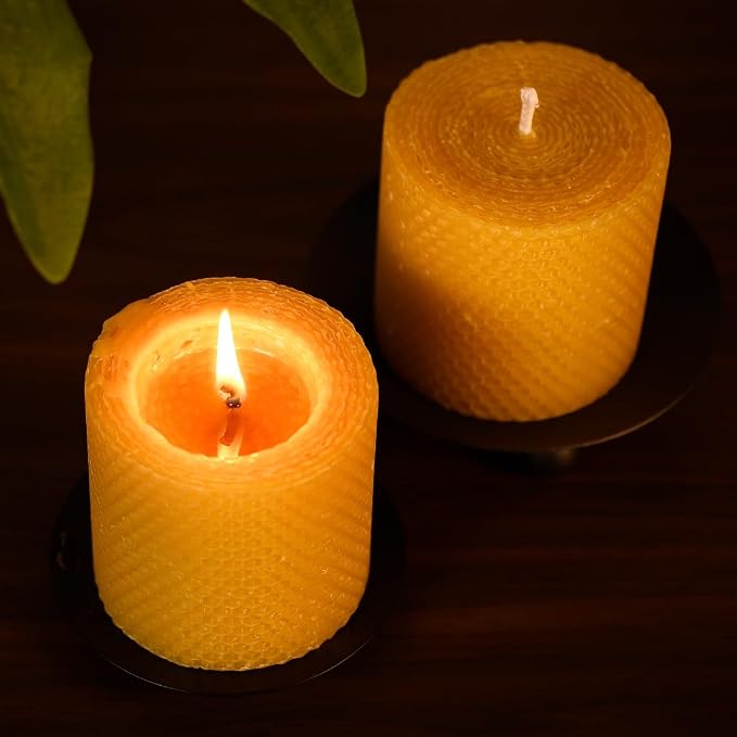 DEYBBY 3×3 in Beeswax Pillar Candle - Handmade Pure Organic Beeswax Honeycomb Rolled Candle for Home Study Decor Housewarming GFT
