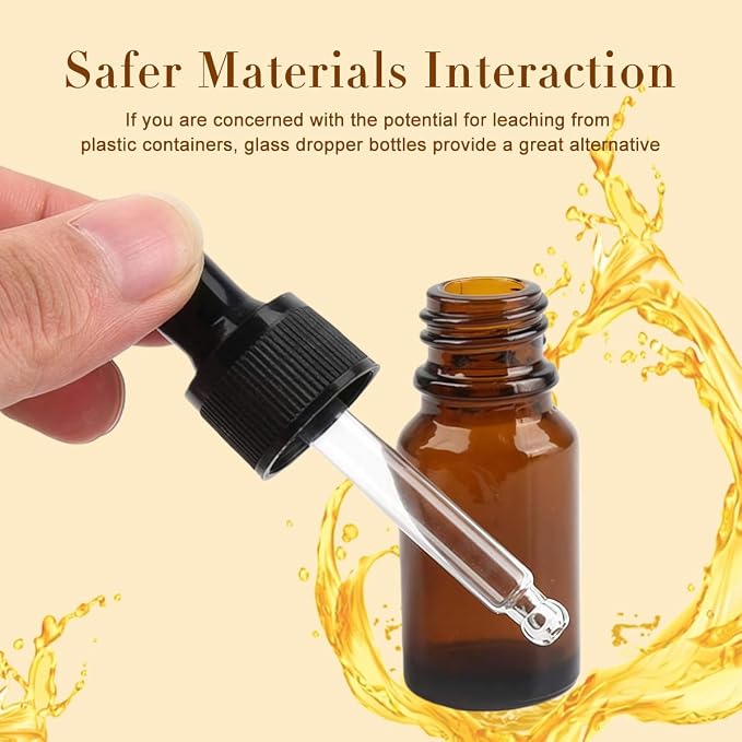 erioctry 5ML/10ML Amber Glass Essential Oil Bottles and Eyed Dropper Black Caps Makeup Cosmetic Sample Container Boxes of Glass for Essential Oil Aromatherapy Use(Pack of 12) (5ML)