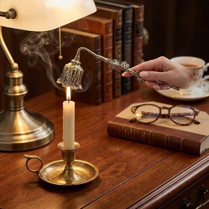 Candle Snuffer, Vintage & Sturdy Long Handle Candle Snuffer Extinguisher, Safely Extinguish Flames Without Splashing, Antique Floral Candle Snuffers, Birthday Gift for Family Lovers & Friends, Gold