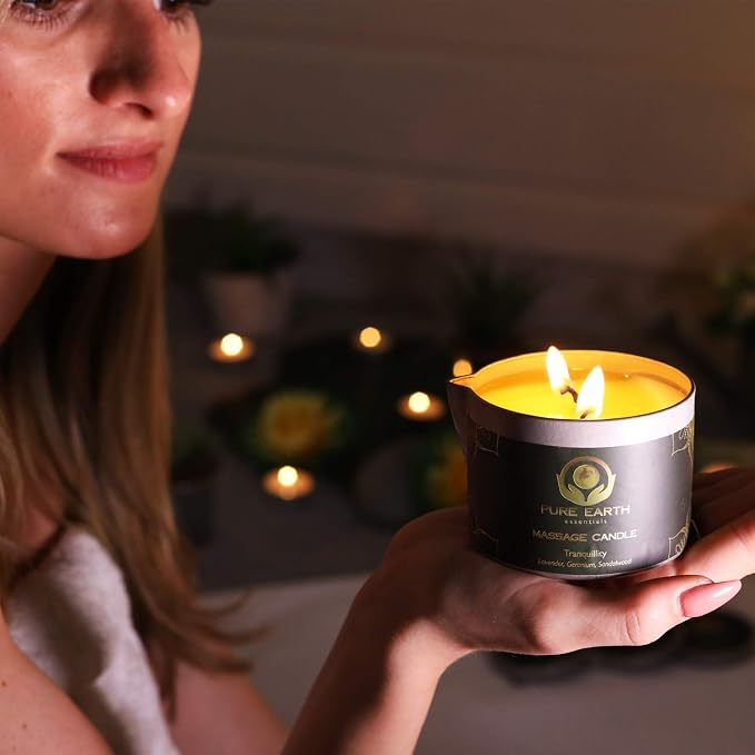 Muscle Relaxing Massage Oil Candle - Scented Massage Oil Candles for Relaxation and Home Spa (160 Grams or 6 oz.) - with Grapefruit, Rosemary, Black Pepper - by PURE EARTH essentials