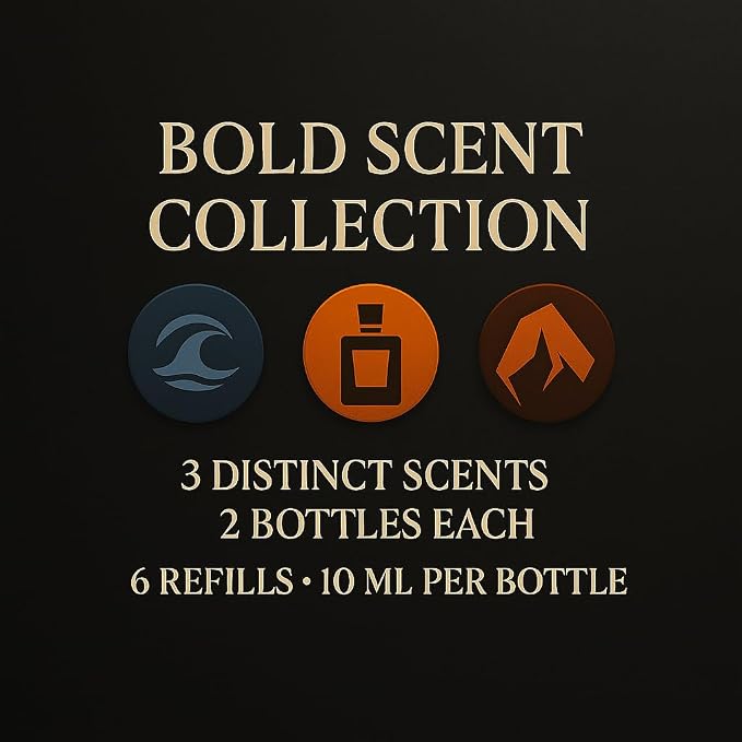 Car Air Freshener Refill Liquid Set of 6 x 10 ML - Smart Car Air Freshener Refill - Car Fragrance Refill - Car Diffuser Refill (Bold Sent Collection)