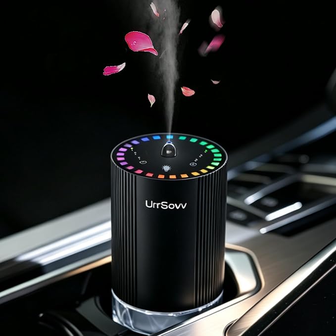 UrrSovv Car Diffuser for Essential Oils Cordless Waterless Battery Operated Car Diffuser Portable 60ML Air Freshener Wireless Diffuser 3 Timers & 3 Mist Levels for Car Home Bedroom Travelling (Black)