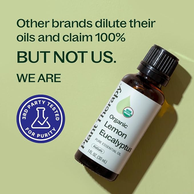 Plant Therapy Organic Lemon Eucalyptus Essential Oil, 30 mL (1 oz), 100% Pure and Undiluted, USDA Certified Organic, Great for Essential Oil Diffusing and DIY Cleaning Solutions