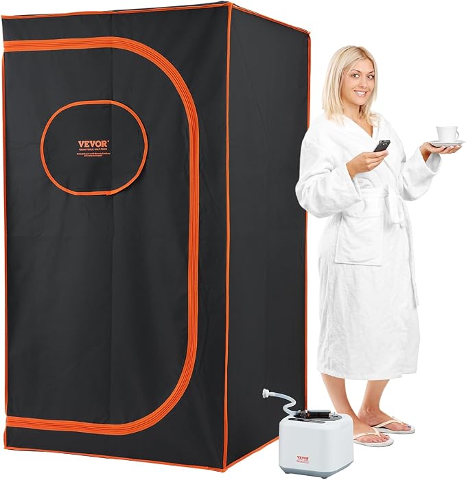 VEVOR Portable Steam Sauna Tent Full Size, 1000W Personal Sauna Kit for Home Spa, Detoxify & Soothing Heated Body Therapy, Time & Temperature Remote Control with Floor Mat