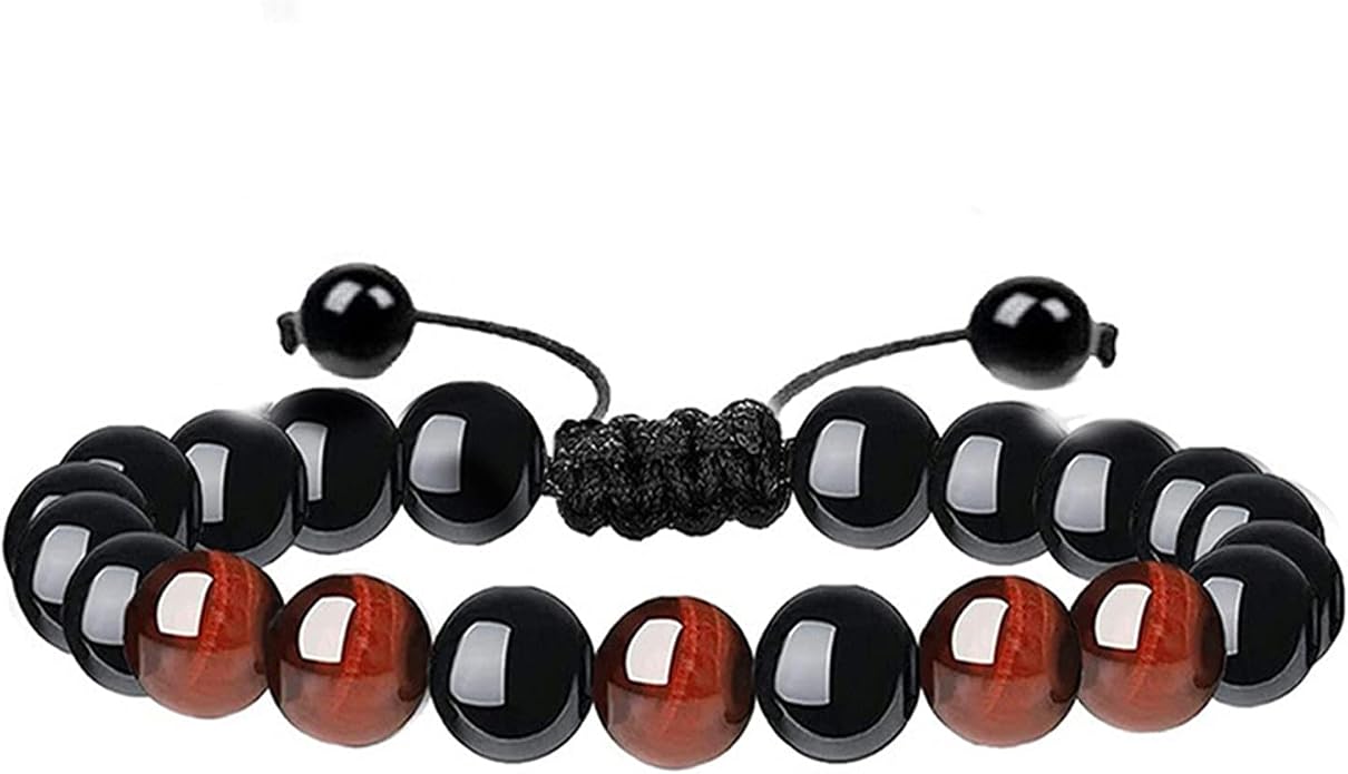 3Pcs Handmade Tiger Eye Braide Rope Bead Bracelet Set Adjustable Cord Volcanic Lava Rock Stone Essential Oil Diffuser Bracelet for Men Stress Anxiety Relief Protection Jewelry
