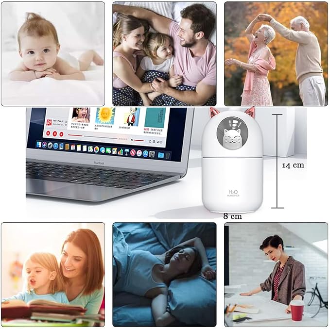 Portable Small Humidifier, YIMIKE 300ml Mini Cool Mist Humidifier with Night Light, USB Personal Humidifier Auto Shut-Off, Ultra-Quiet, 2 Spray Modes, Suitable for Home Office Travel
