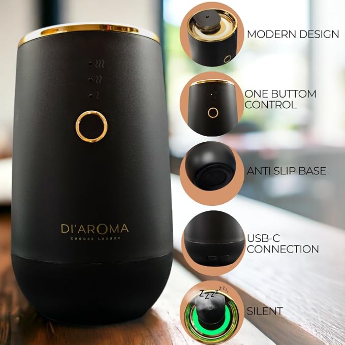 Waterless Essential Oil Diffuser – Portable Nebulizing Aroma Oil Diffuser for Car, Home & Office, USB Rechargeable, Silent Operation, No Water Needed, Di'Aroma (White)