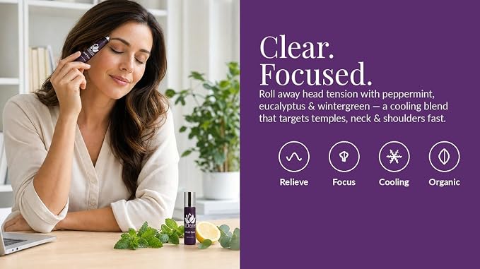Essential Oil Roll-On – Natural Aromatherapy Blend in a Convenient Roller for Everyday Wellbeing (Head Ease)