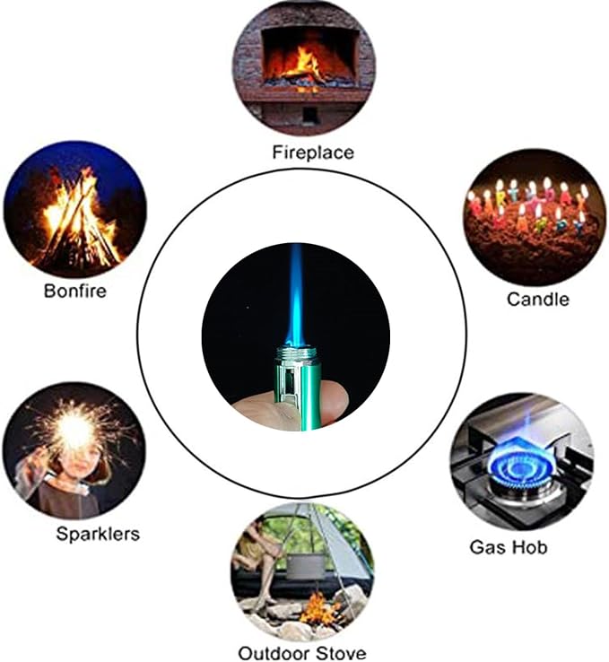 Torch Lighter,Handheld Multifunctional All-in-One Tube Built-in Detachable Windproof Lighter,Outdoor,Indoor,Camping,Candle,Birthday,Green