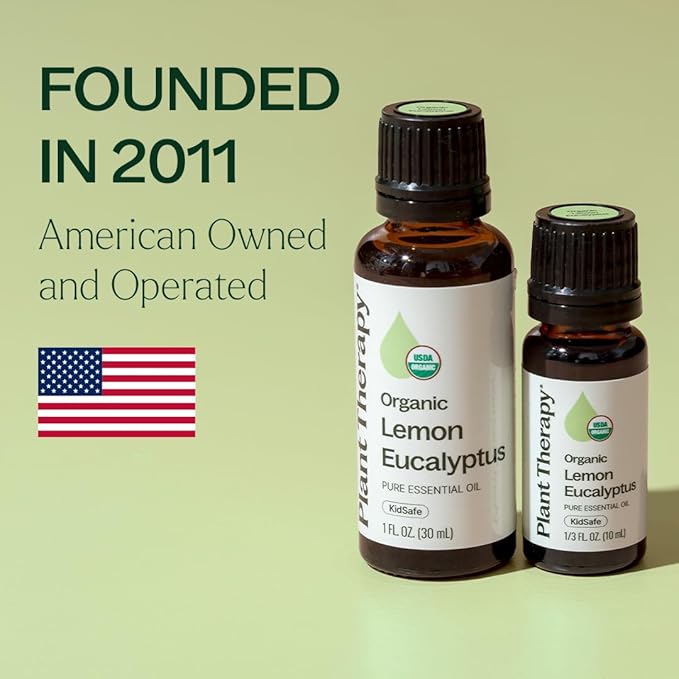 Plant Therapy Organic Lemon Eucalyptus Essential Oil, 30 mL (1 oz), 100% Pure and Undiluted, USDA Certified Organic, Great for Essential Oil Diffusing and DIY Cleaning Solutions