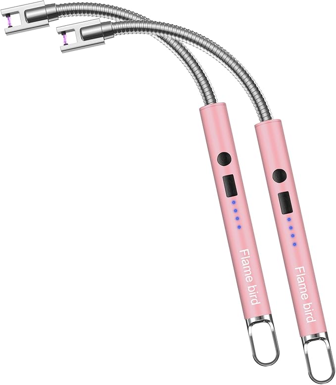 Flame bird 2 Pack Electric Candle Lighter Flameless Arc Windproof Flexible Long Neck USB Rechargeable Lighter for BBQ Grill Fireworks Camping.(Rose Gold)
