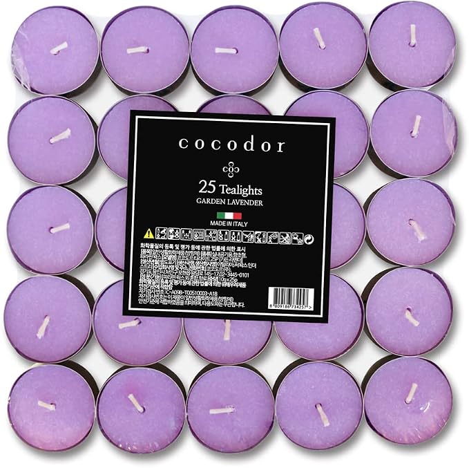 COCODOR Scented Tealight Candles/Garden Lavender / 25 Pack / 4-5 Hour Extended Burn Time/Made in Italy, Cotton Wick, Scented Home Deco, Fragrance, Mother's Day