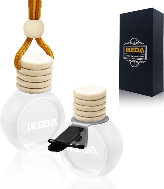 ikeda fragrance Car Air Freshener Hanging, Car Scent with Vent Clip Bottle,45-Days Long Lasting Fragrance,Essential Oil Diffuser,Odor Eliminator for Home Deodorizer (Round, Coconut)