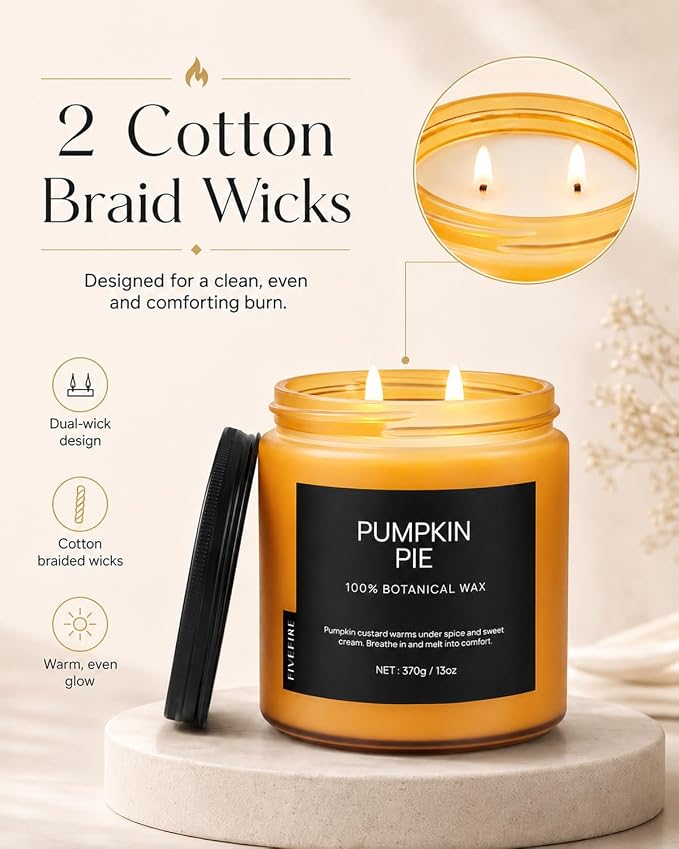 Pumpkin Pie Home Scented Candles, 13oz Organic Soy Wax, 76-Hour Clean Burning, Natural Candles Non Toxic, Warm & Spicy Fall Harvest Scent for Relaxation, Aromatherapy Housewarming Candle for Men Women