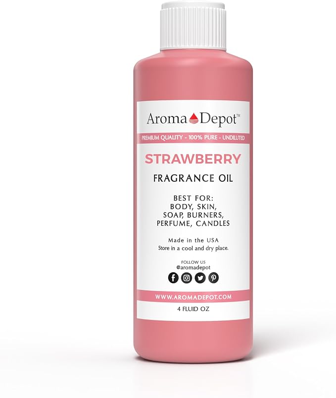 Aroma Depot 4 oz. StrawberryFragrance Oil I Perfume I Skin Oil I Scented Oil. DIY Projects Such as Candles, Bath Bombs, Body Butters, Creams & Lotions. for Diffuser, Burners, or Warmers.