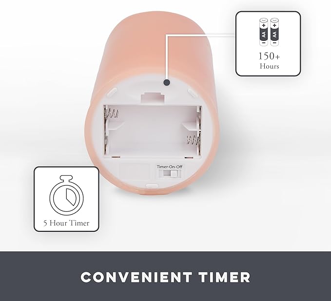 Matchless Candle Co. by Luminara - Flameless LED Battery Operated Flickering Pillar Candles - Pastel Pink - Set of 3 - Indoor Outdoor Decor Safe
