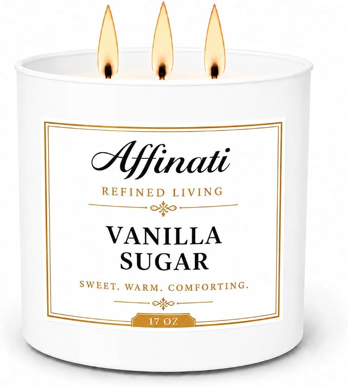 Affinati Vanilla Sugar 3-Wick Scented Candle – Large Soy Blend Candle, Strong Scent Throw Warm Sweet Cream Dessert Gourmand Bakery Candle, Premium Luxury Gift