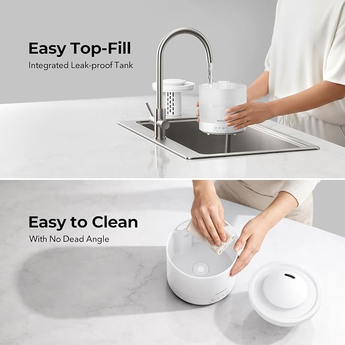 [2 Packs] Homvana 1.5L Cool Mist Top Fill Humidifiers for Bedroom & Baby Nursery, 3 in 1 Ultrasonic Humidifier & Oil Diffuser for Congestion Relief, 28dB Quiet, Night Lights for Home Plants Offices
