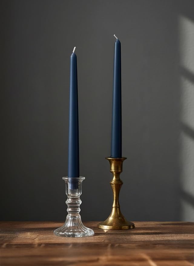 12PK 10" Classic Taper Candles, Navy Blue, 7-8 Hours Long Burning, Unscented Tall Candlesticks