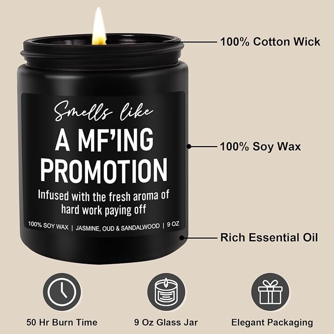 Younift Funny Scented Candles, Promotion Gifts for Women, Men - Congratulations on Your Promotion, New Job Gifts - Job Promotion Decorations - 9 oz