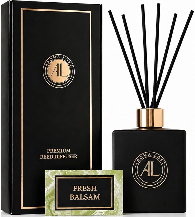 Black Reed Diffusers for Home | Premium Long-Lasting Fragrance Diffuser | Reed Diffuser Sticks in Oil Set | Smells Good in Bathroom & Office | Black, Balsam Reed Diffuser(5 oz)