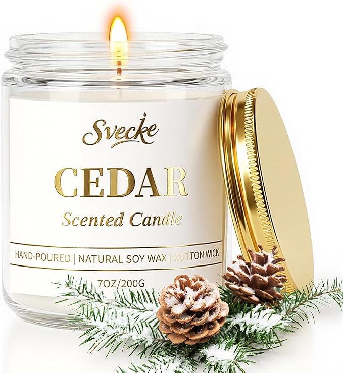 Cedar Scented Candle 7oz Soy Wax Jar Candle Long Burning Aromatherapy Candle for Home Bedroom Gift for Women Men Housewarming New Home Gift