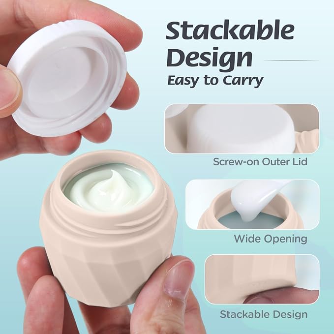 6Pcs Travel Bottles for Toiletries, TSA Approved Travel Size Toiletries Containers Set, BPA-FREE Silicone Leak Proof Refillable Bottles and Jars, Women & Men Airplane Cruise Essentials Kit(CREAM)