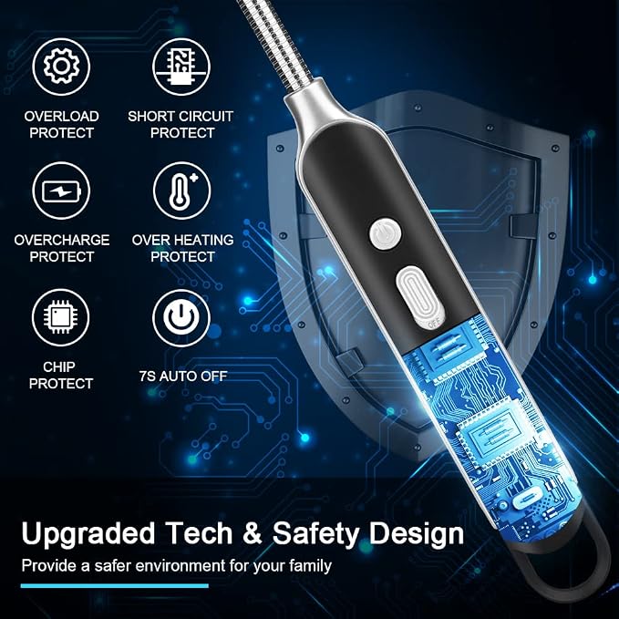 SUPRUS Electric Rechargeable Arc Lighter with LED Battery Display Long Flexible Neck USB Lighter for Candle Cooking (Black, 3Packs)
