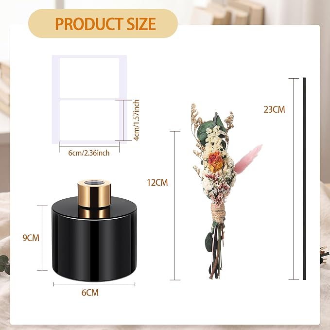 Rtteri 2 Reed Diffuser Sets Flower Oil Diffuser Sticks with Refill Empty 5oz Bottles Scent Glass for Fragrance Home Bathroom Gifts, Oil Not Included(Black Color)