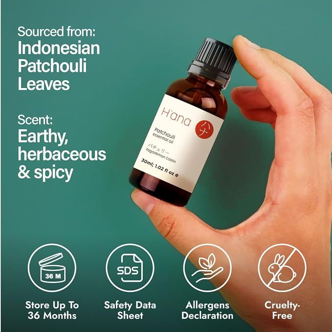 H'ana Patchouli Oil - 1.02 Fl Oz Patchouli Essential Oil for Hair, Skin, Diffuser, Aromatherapy & DIY