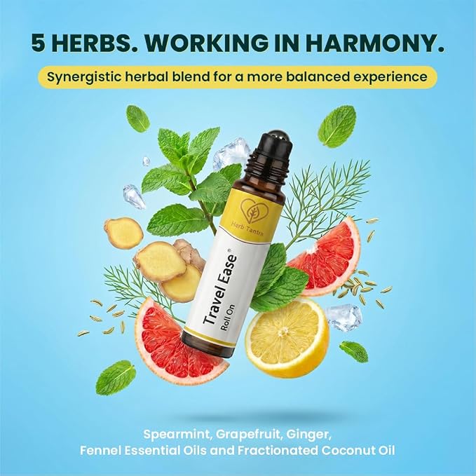 Travel Ease Roll On | Combat Motion Sickness,Morning Sickness,Vertigo, Pregnancy Nausea | Natural Non Drowsy | Road Trip Essentials