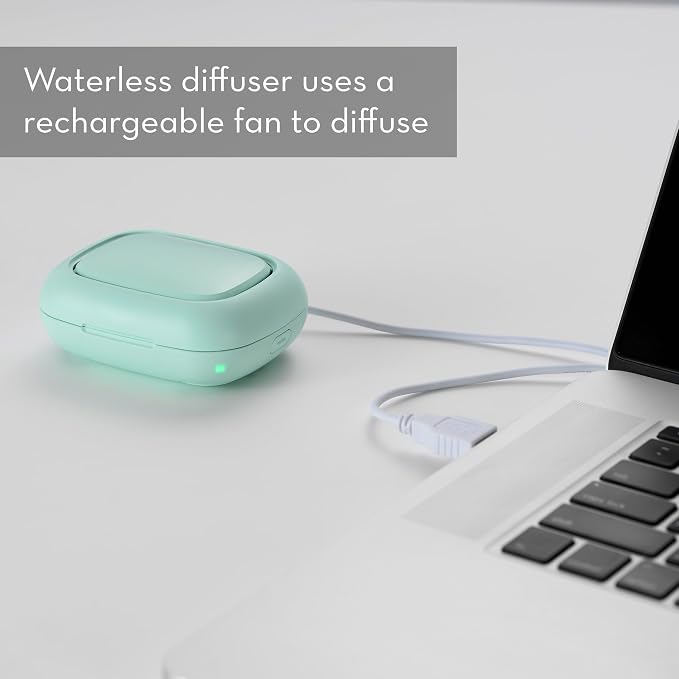 Serene House Pebble, Waterless Portable Aromatherapy Diffuser - Battery-Powered Fan Travel Diffuser, USB-Rechargeable - Quiet Operation, 8-Hour Runtime - Mint Green