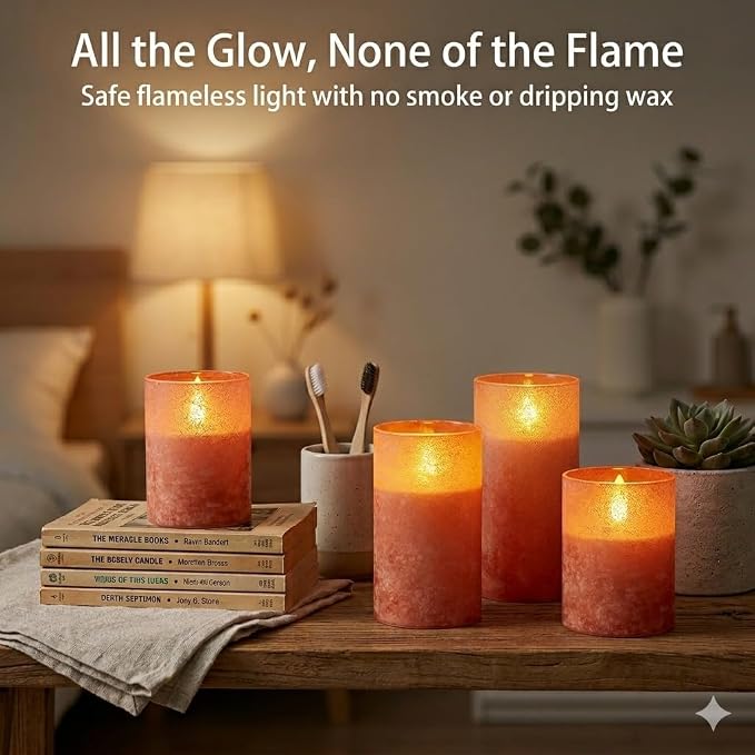 ANGELLOONG Orange Flameless Candles with Remote for Fall Decor, Burnt Orange Real Wax LED Pillar Lights, Flickering Battery Operated Fake Candles for Halloween Christmas Decor