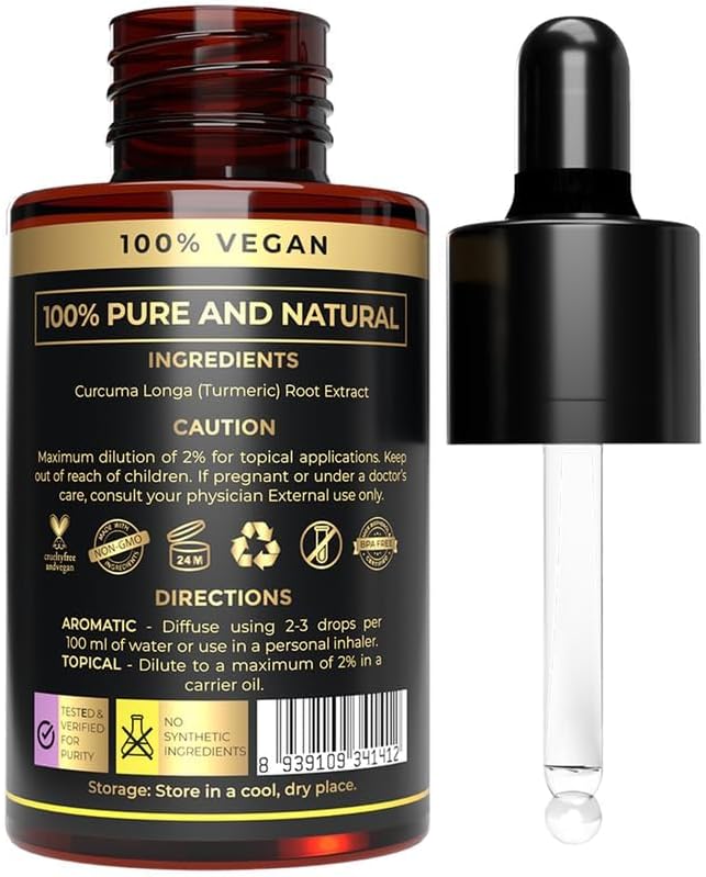 Plant Based Turmeric Oil – Organic Turmeric Essential Oil for Skin, Body & Massage – Best for Hair Care, Massage & Glowing Skin