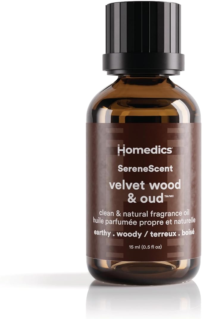 Homedics SereneScent Waterless Diffuser Oil Refill — Velvet Wood & Oud (15ml). Compatible with Compact SereneScent Diffusers. Dark & Woody Home Fragrance. Plug & Play