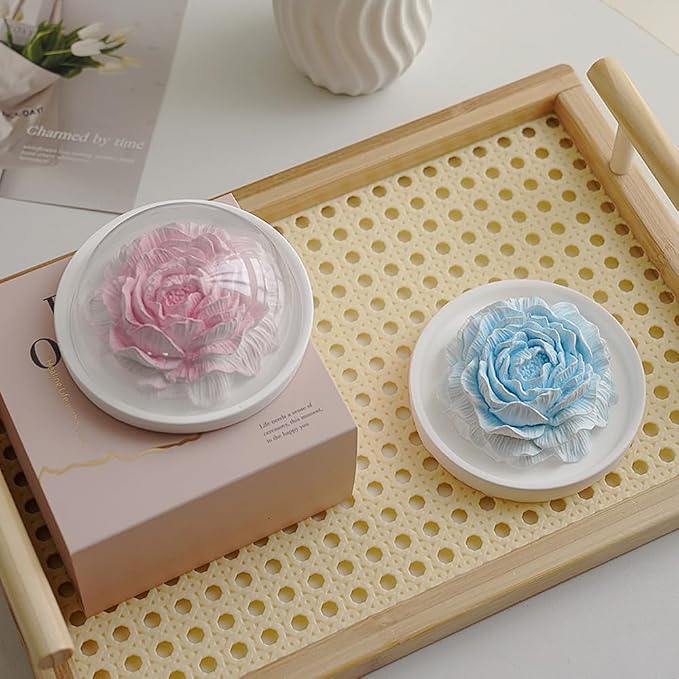 Essential Oil Passive Flower Diffuser with Fragrance -Non-Electric Peony Flower Porcelain Aromatherapy Diffusers for Small Room, Desk Decorative, Bathroom (Blue, Bluebell Scent)