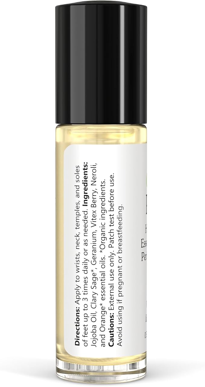 PERI Essential Oil Roll-On for Women | Natural Aromatherapy Blend for Balance, Mood, Drive and Energy with Vitex Berry, Clary Sage, Geranium, Neroli, Orange, and Jojoba