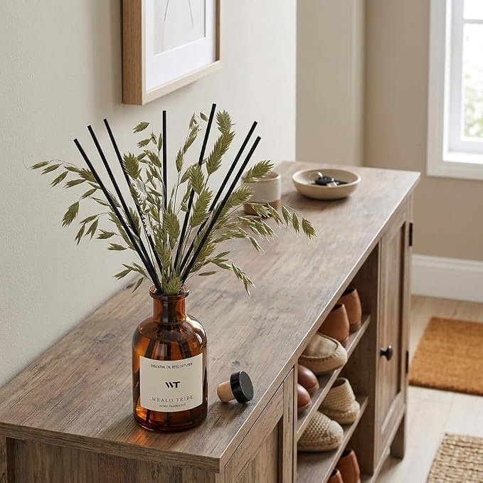 WEALD TRIBE Bamboo Scent Flower Reed Diffuser Set for Bathroom Air Fresheners, Oil Diffuser Sticks | 4.0 fl oz Home Fragrance with Sticks Defusers | House Bedroom Office Shelf Decor