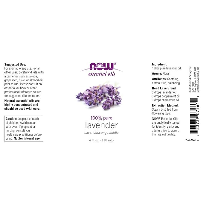 NOW Foods Lavender Oil, 4 Fluid Ounce (2 Pack)