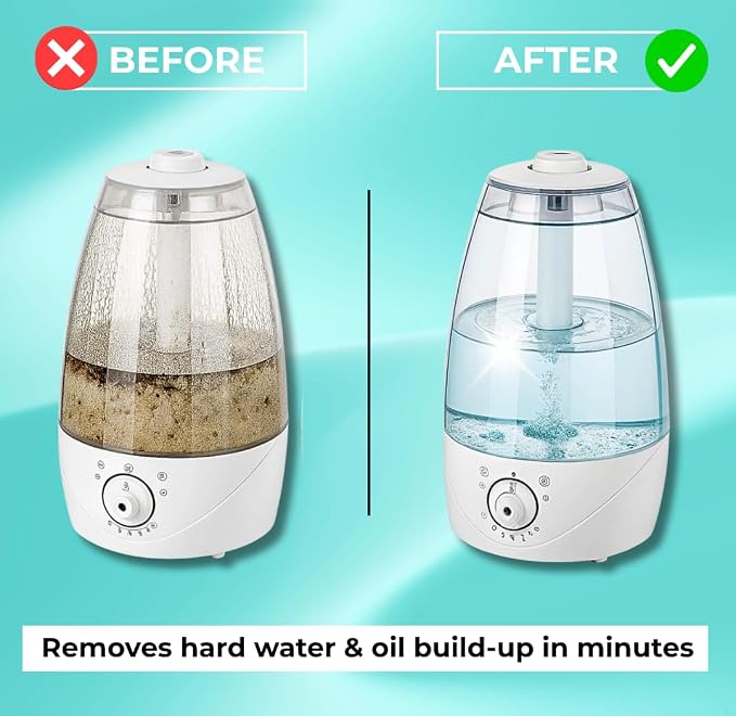 Skyis Humidifier Cleaning Tablets & Descaler 24 Pack, Removes Hard Water Scale, Mineral Deposits, White Dust, Demineralization Cleaner for Levoit, Vicks, Dyson, Dreo Humidifiers
