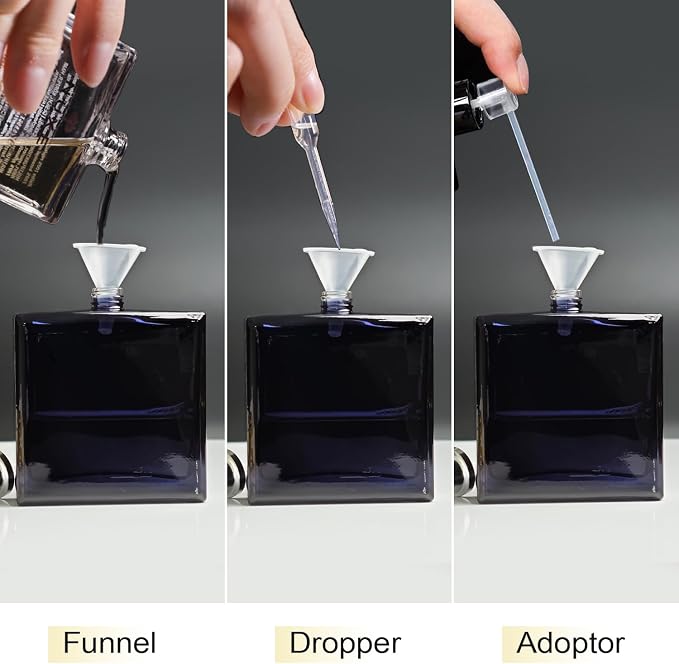 100ml/3.4 Oz Glass Spray Bottle Perfume Atomizer,Empty Travel Refillable Perfume Spray Bottle with 3 Kinds of Dispenser (A2)