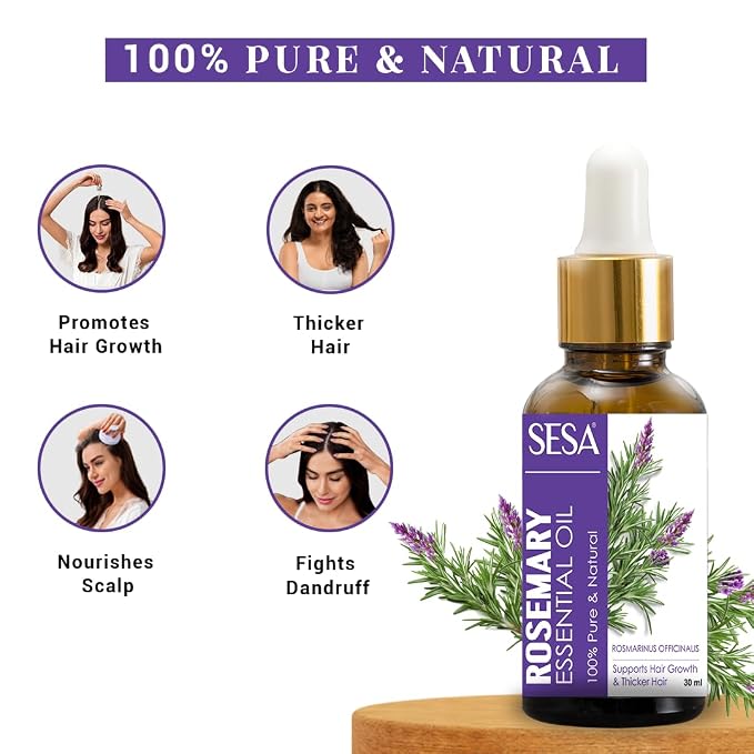 sesa Rosemary Essential Oil For Hair Growth Nourishes Skin Hair Fall Control | 100% Pure & Natural Rosemary Oil, 30 ml | Men and Women