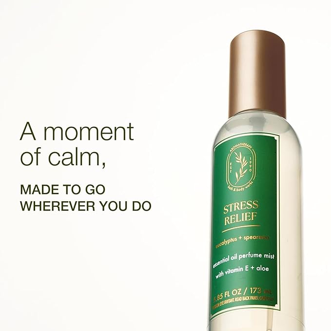 Bath & Body Works Aromatherapy Eucalyptus Spearmint Essential Oil Mist, Body Spray with Vitamin E and Aloe, Pillow Spray for Stress Relief, 5.3 fl oz - 2 Pack