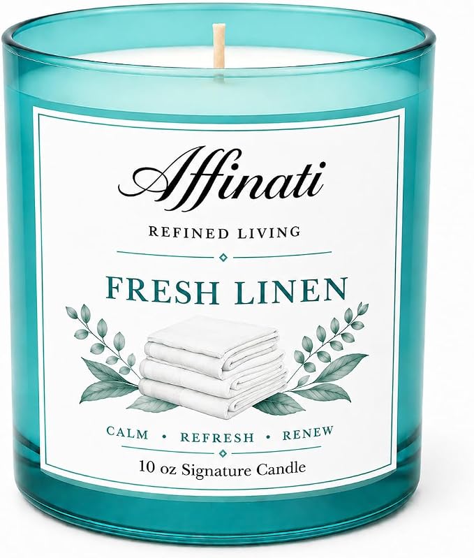 Affinati Fresh Linen Signature Candle - 10 oz Luxury Soy Blend Wax Candle, Long-Lasting Home Fragrance