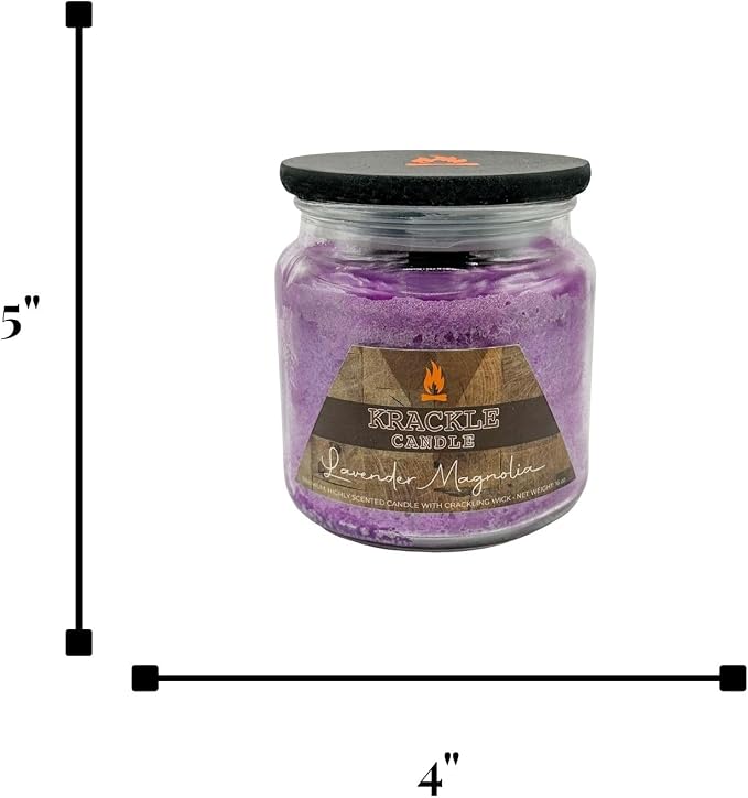 Krackle Candle | Lavender Magnolia | 16 oz Scented Candle with Natural Crackling Wooden Wick | Poured in the USA | Lavender & Magnolia Blossom Fragrance